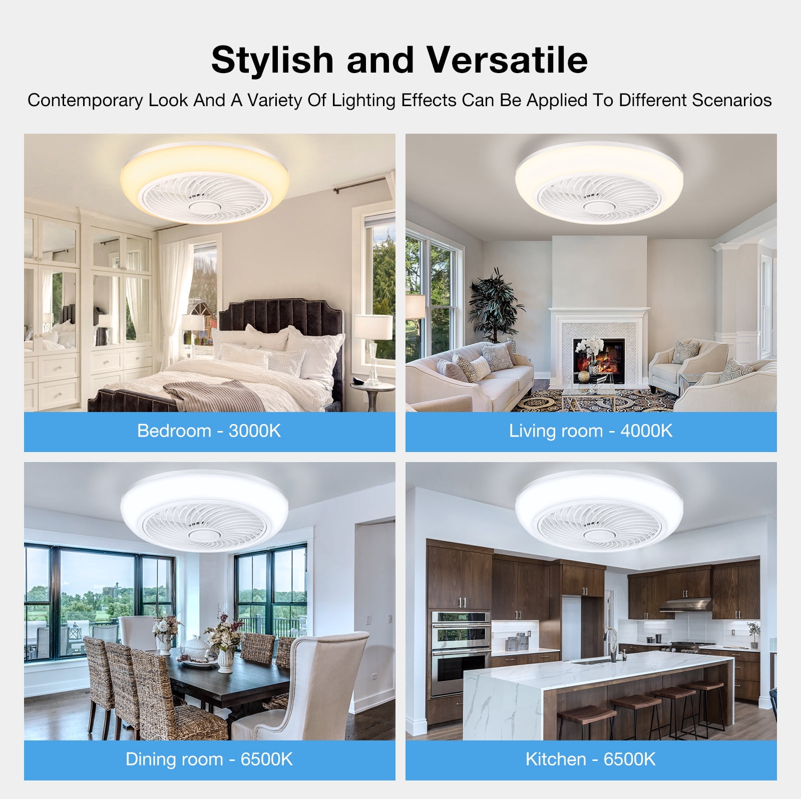 18in Indoor Ceiling Fan with Light, Remote & APP Control, 3 Colors Lighting and 6 Wind Speeds, Invisible Bladeless Ceiling Fan, Timing Setting