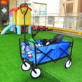 thumbnail image 3 of Grocery Wagon with Wheels Collapsible Cart, SEGMART Wagon for Groceries Foldable Wagon, Folding Wagons and Carts with Cup Holder & Adjustable Handle, Beach Wagon for Sand Park Camping, Blue, H862, 3 of 15