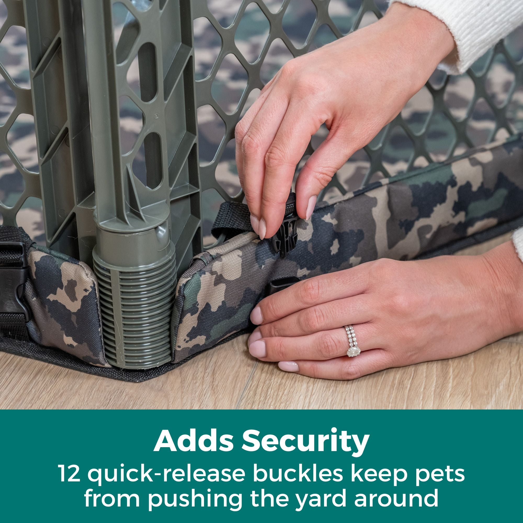 Petyard Protect Bundle, 6-Panel Indoor & Outdoor Playpen and Mat for Dogs, Green Camo