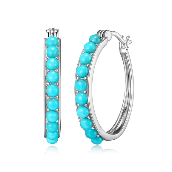 Forever Facets Women's Platinum over 925 Sterling Silver Stabilized Turquoise 3x2mm Hoop Earring Jewellery Valentines