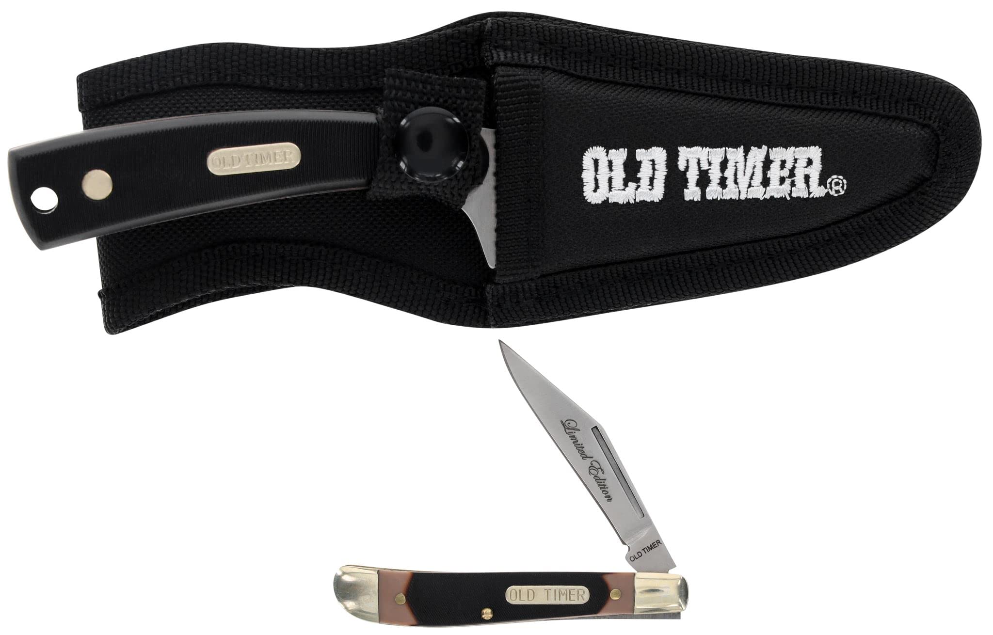 American Outdoor  Sharpfinger & Folding Knife with Tin, Black & Silver