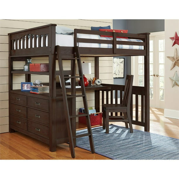 Ne Kids Highlands Full Slat Loft Bed With Desk And Dresser In