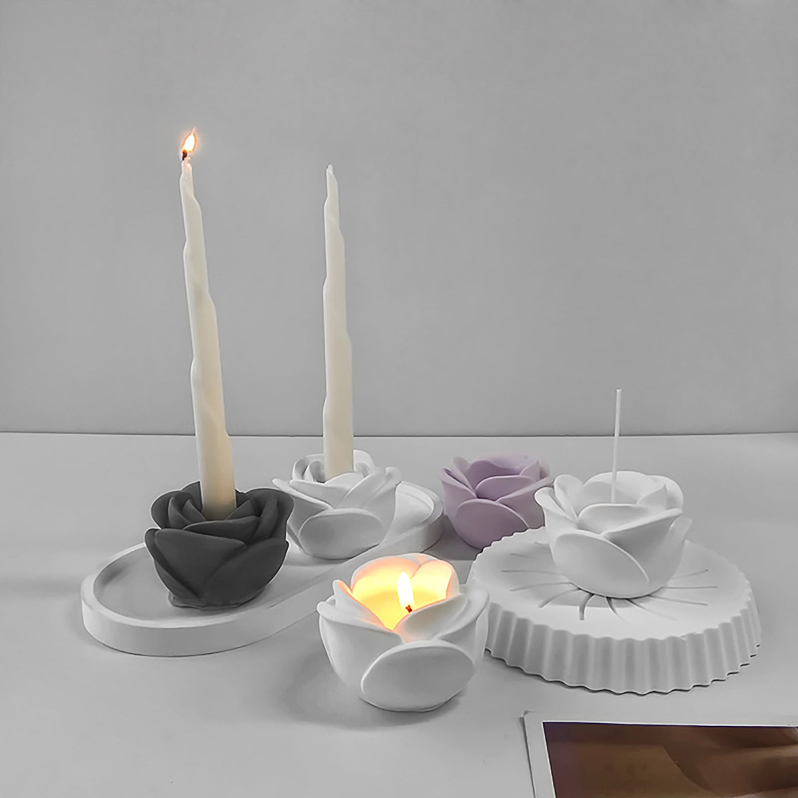 3D Rose Candlestick Resin Silicone Mold Valentines Day Exploy Casting Mold Elegant Flower Candle Holder Molds DIY Crafts