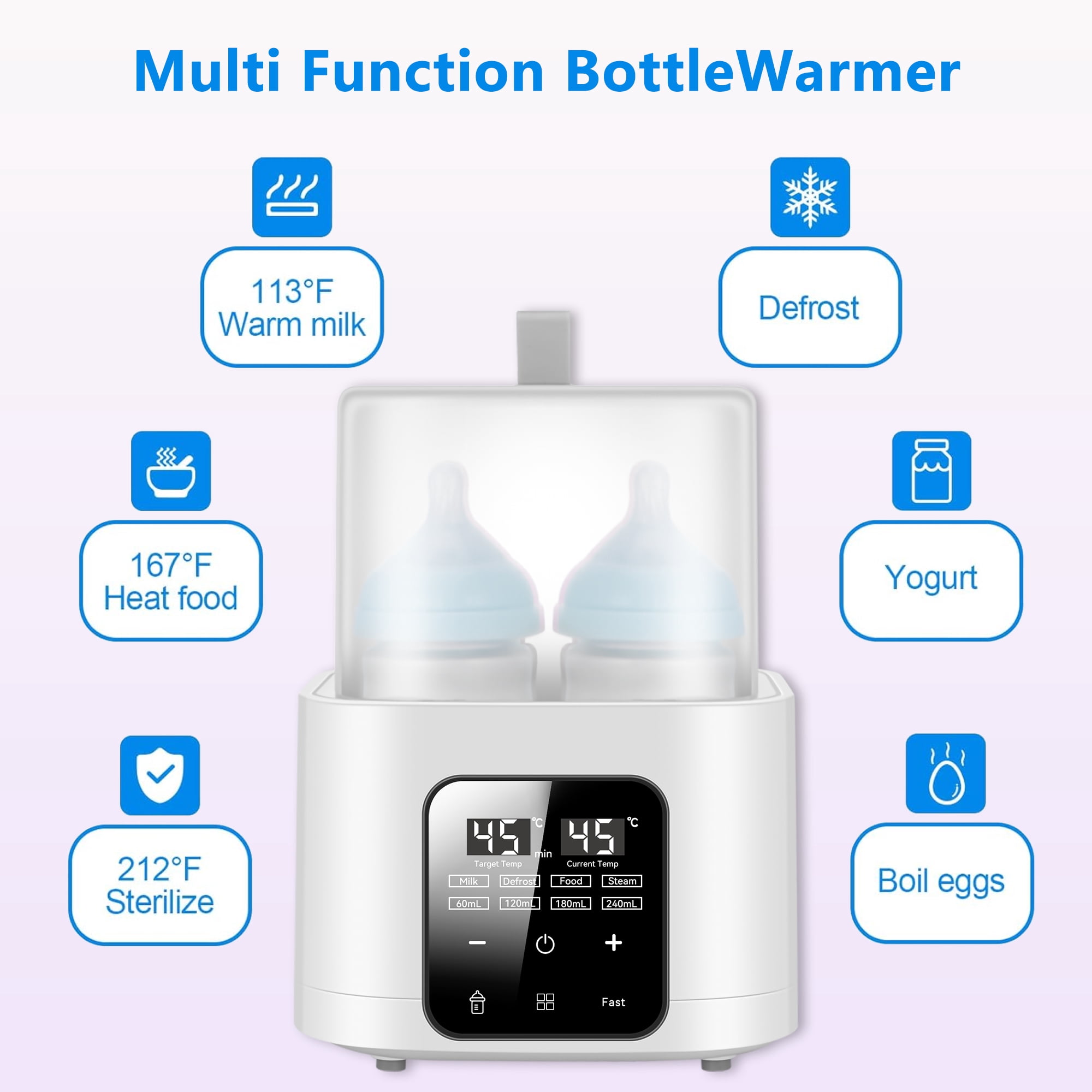 FVLOENG Baby Bottle Warmer,Fast Milk Warmer for Breastmilk,Accurate Temp Control,48H Thermostat,Portable Bottle Warmers,Fits 4 Bottles,Milk Warmer with Thaw,Sterilizing,Heat Food with Remote Control