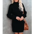 thumbnail image 2 of Mini vestido suéter cuello alto manga larga moda elegante otoño invierno vestido suéter de punto para citas negro M, 2 of 8