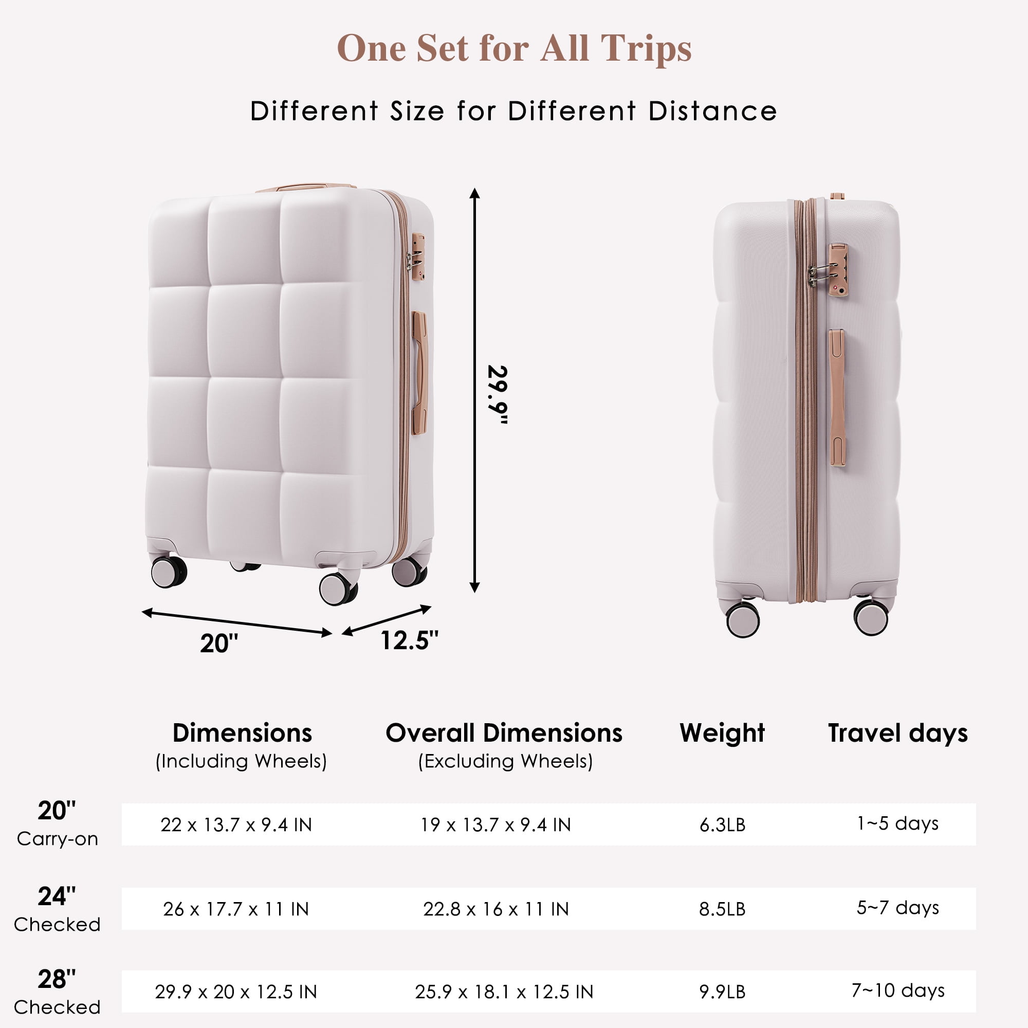 Aukfa Luggage Set, 3 Piece Expandable Hardshell Suitcase with USB Port and Cup Holders, Spinner Wheels, Ivory