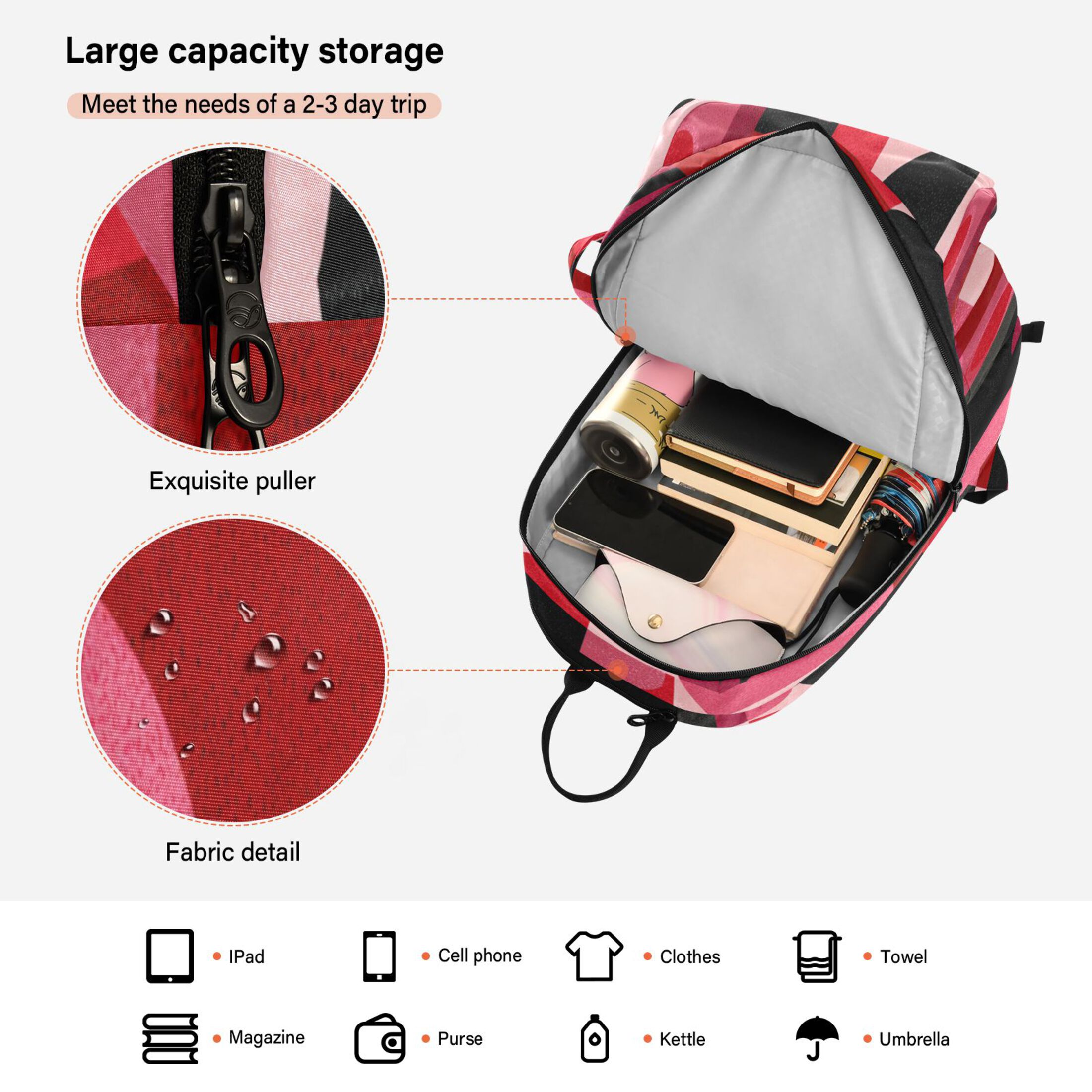 2 Racquet Holder Tennis Backpack Tennis Racket Covers Gym Bags Red and Black Record Pattern