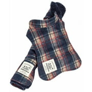 2 Piece 2-in-1 Tartan Plaided Dog Jacket with Matching Reversible Dog Mat - Navy Plaid, Small