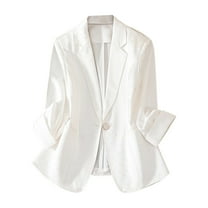 Gmluru Business Blazers For Women White Solid Color Lapel Button Elegant Suit Jacket Work Office S-4XL