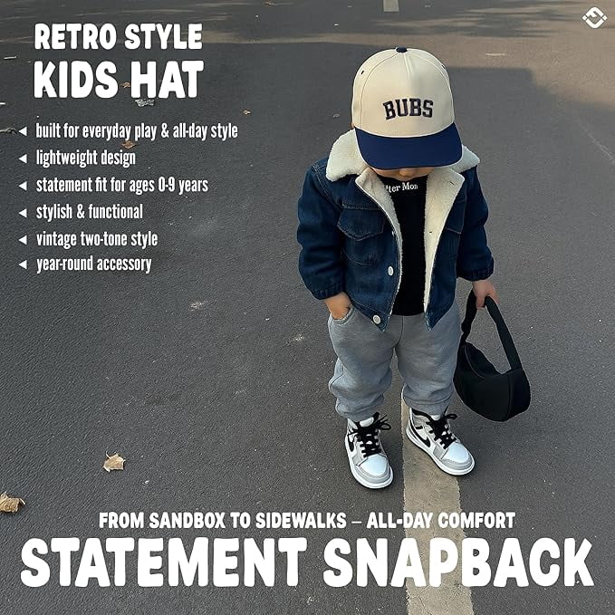 Funky Junque Kids Trucker Hat Baseball Cap - Two Tone Vintage Baby Baseball Cap, Infant Baseball Hat, Toddler Snapback Hat - Bubs - Navy/Beige (X-Small - 0-12 Months)
