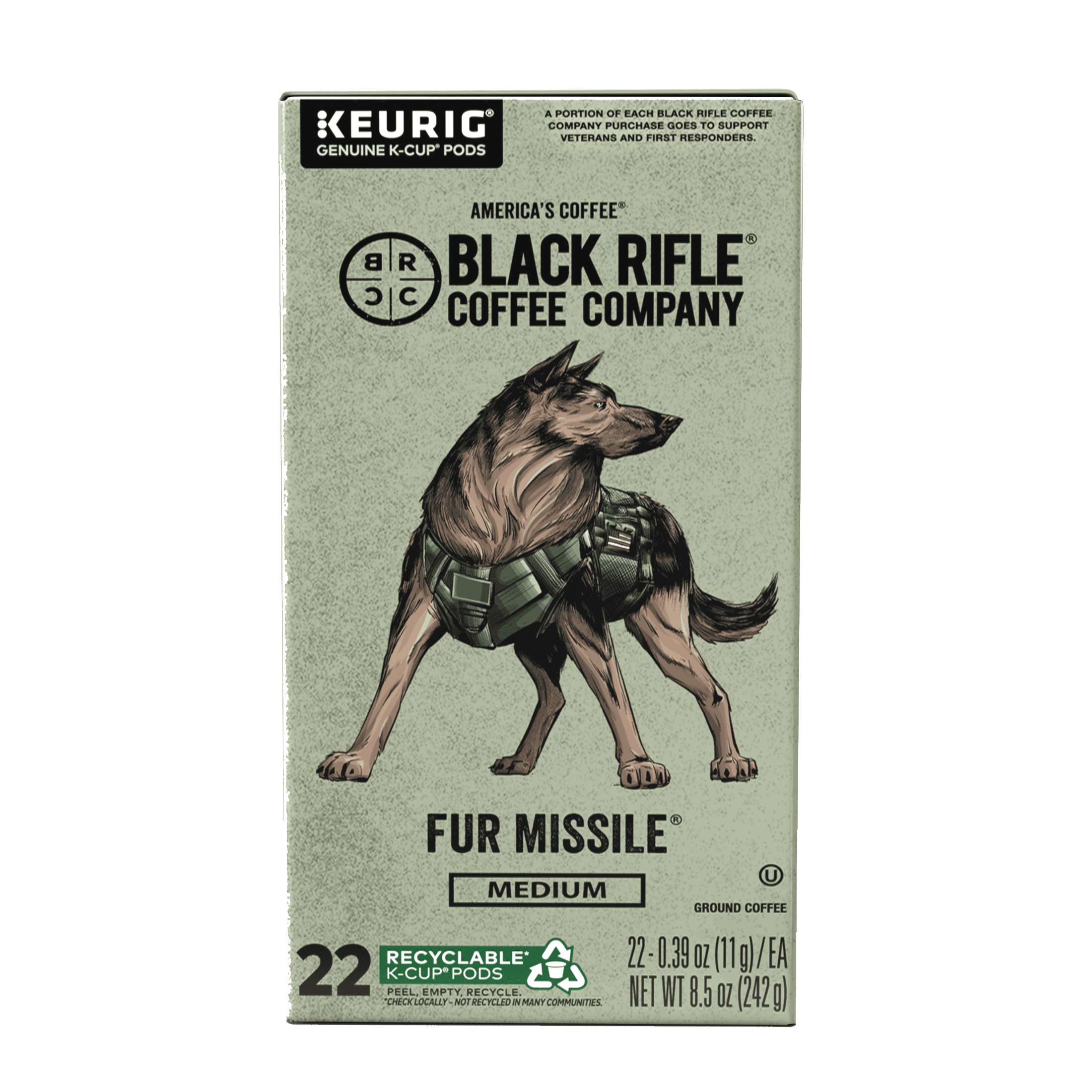 (4 pack) Black Rifle Coffee Company Fur Missile K-Cup Pods, Medium Roast, 22 Ct