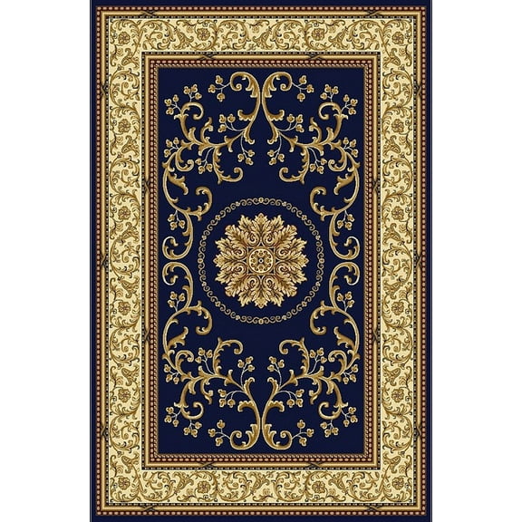 Radici Usa Noble Area Rug 1419 Navy Blue Scrolls Vines 2' 2" x 8' Rectangle