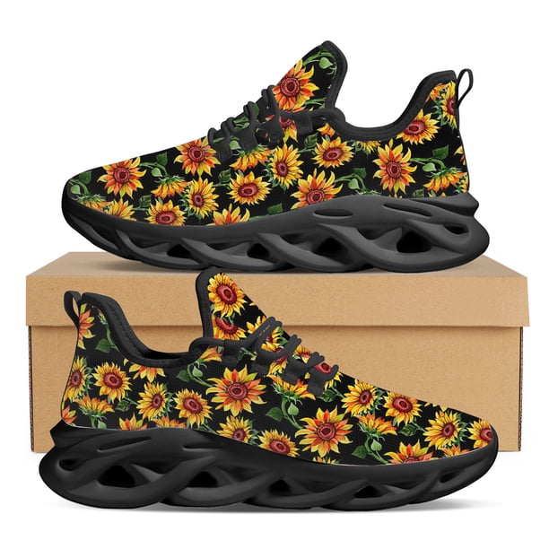 Zapatos vulcanizados con estampado de girasoles para mujer, zapatillas cómodas y transpirables, planos informales con cordones para mujer