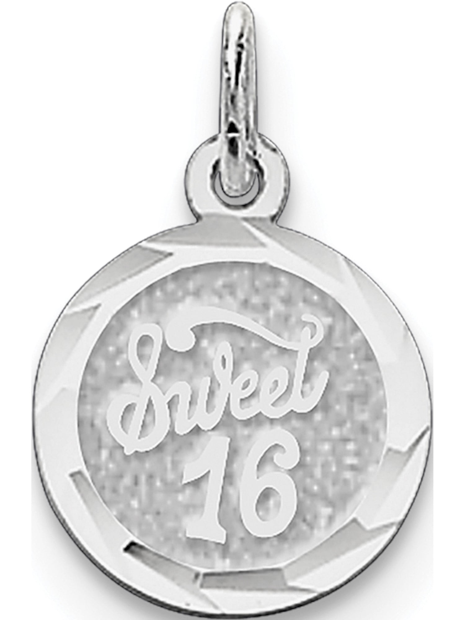 925 Sterling Silver Rhodium-plated Sweet Sixteen Disc Charm