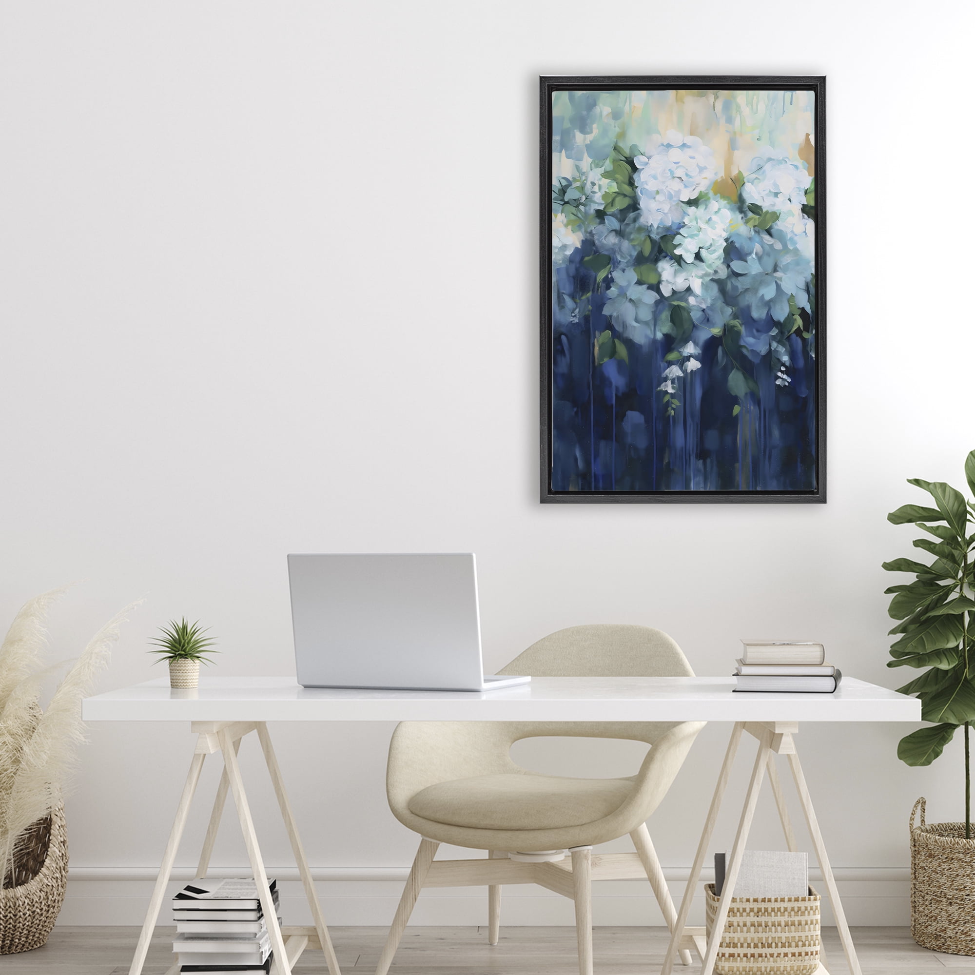 Stupell Industries Lush Blue Hydrangea Abstract Black Framed Floater Canvas Wall Art, design by Gina Kelly