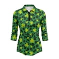 thumbnail image 2 of Uorisanigo Lucky Clover Womens Quick Dry Athletic Polo Shirts Comfortable Polyester Spandex Fabric Women's 3/4 Sleeve Golf Top with Zipper Relaxed Casual Tennis Tops Size M, 2 of 7