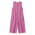 thumbnail image 4 of Guluxicc Women's Linen Capri Jumpsuit Crewneck Sleeveless Button down Loose Wide Leg Jumpsuits Summer Casual Beach Vacation Outfits, 4 of 6