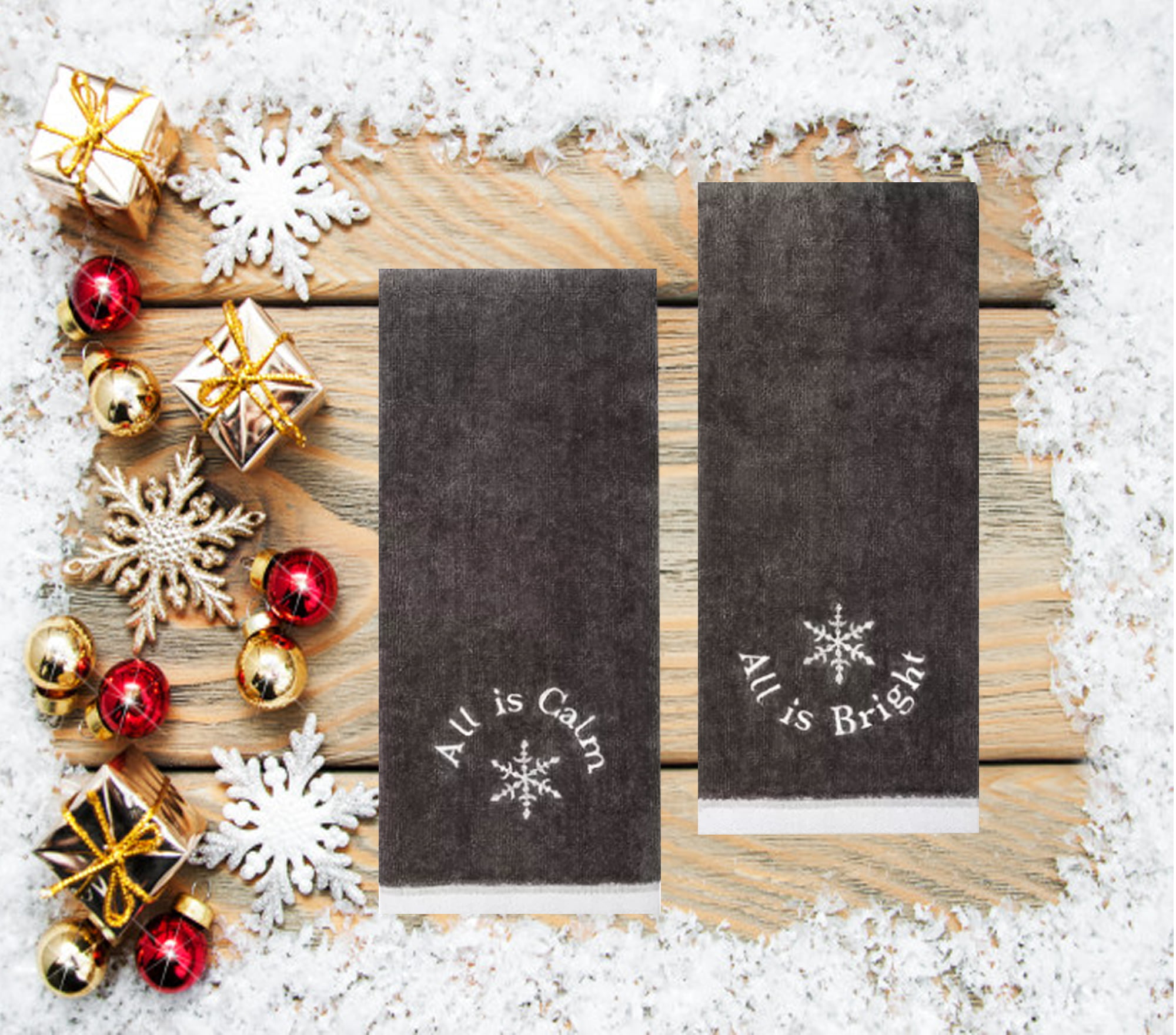 Decorative Towel All Is Calm Set/2 Cotton Kitchen Christmas Retro