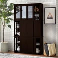 thumbnail image 4 of TMS 42” Wide Contemporary Tempered Glass Sliding Door Stackable Dining Room Sideboard, Espresso Brown Finish, 4 of 6