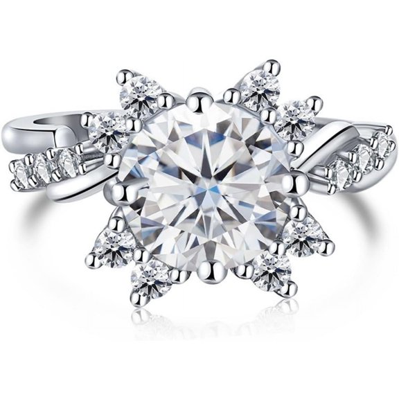 Moissanite Rings for Women 2 Carat Round Cut D Color VVS1 Clarity Lab Diamond Engagement Rings for Women Eternity S925 Sterling Silver Moissanite Promise Ring for Her