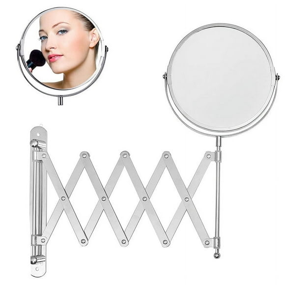 Makeup Mirror for Bathroom, Stainless Steel, Chrome Plating, Two-Sided Wall-Mounted with Extendable Arm, Adjustable Using & 3X Magnification