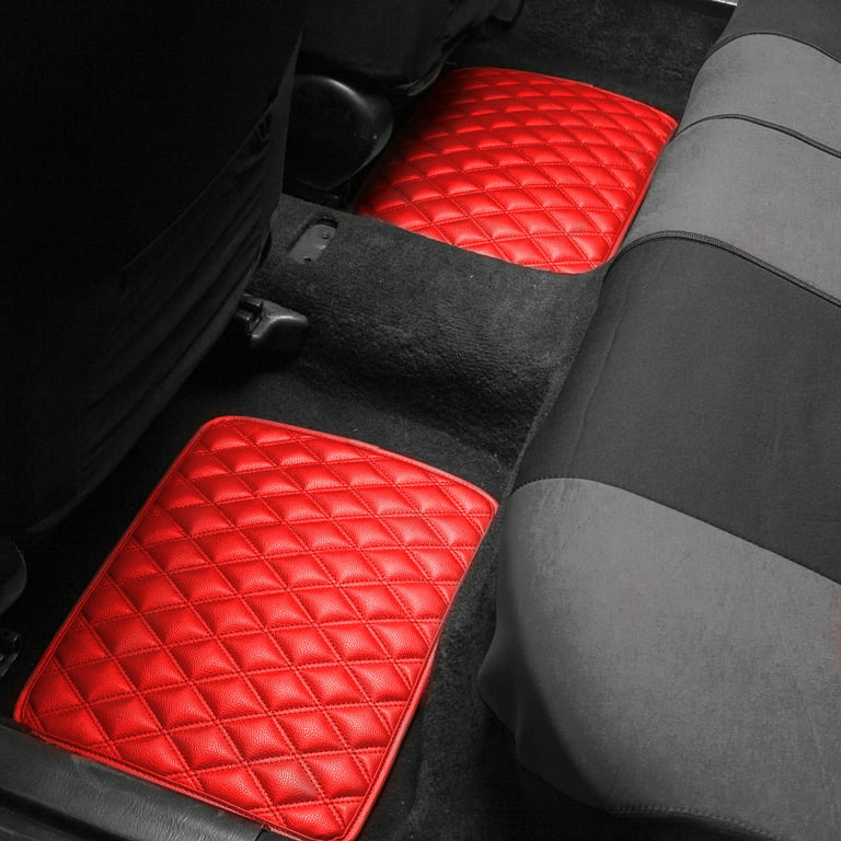 FH Group Universal Faux Leather Car Floor Mats Diamond Pattern Red - 4Pc 