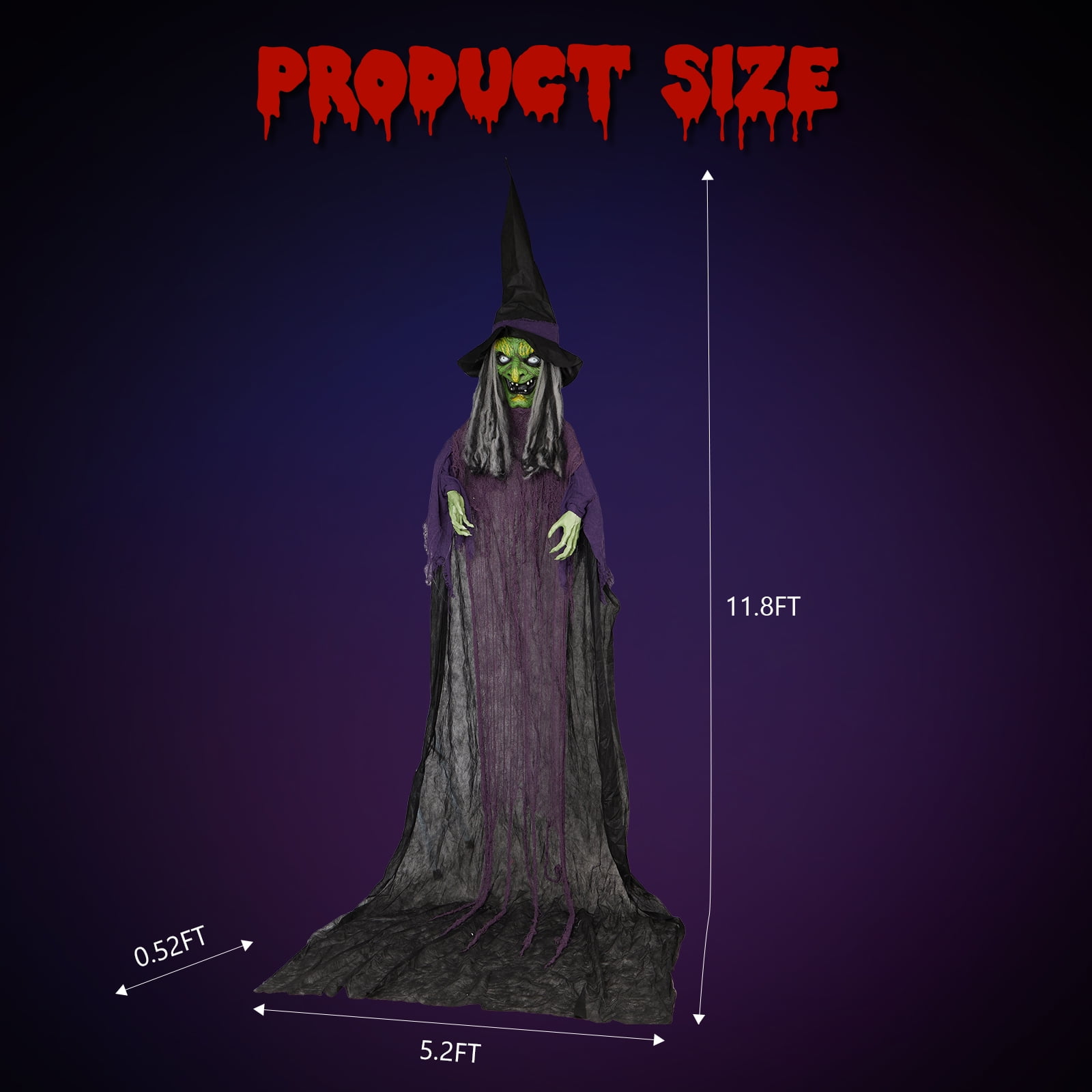 Astoutdoor Life Size Hanging Witch Talking Halloween Decoration, 11.8 ft