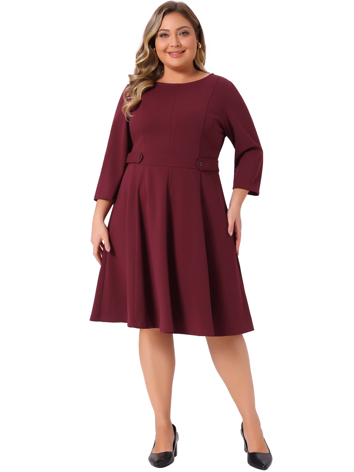 DARING DIVA Women's Plus 3/4 Sleeve Vintage Cocktail Dress 4X Burgundy