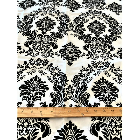 Lilly Craft Flocked Damask Taffetta Black on White Fabric  58-60" Wide Sold by the Yard