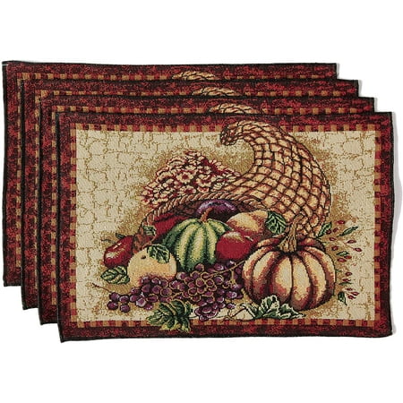 

Harvest Tapestry Pumpkins & Autumn Leaves Design Placemats 13 X 19 Set of 4