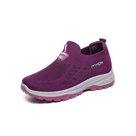 

Woobling Womens Casual Shoe Non-Slip Sock Sneaker Comfort Walking Shoes Ladies Sneakers Breathable Flats Slip On Knit Upper Trainers Purple 8.5