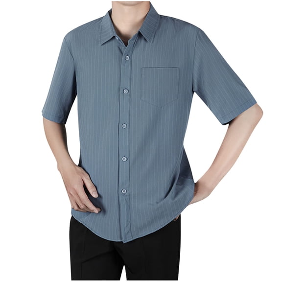 USNSM Striped Shirt for Men Button Down Short Sleeve Turndown Collar Blouse Shirts Textured Casual Summer Beach Linen Shirts Blue XXXL