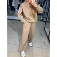 thumbnail image 5 of 2025 Fall Winter Women's Casual Round Neck Long Sleeve Rhinestone Set with Drawstring and Elastic Cuffs Stylish Outfit, 5 of 10