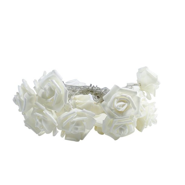 Luces de flores para decoración del día de San Valentín, 20 luces LED de cadena de rosas con pilas para decoración de interiores y exteriores de jardín, dormitorio, luces de hadas blancas pa