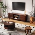 thumbnail image 6 of JOINCE,66" TV Stand for 60/65/75 inch tv, Mid Century Modern Entertainment Center/TV Stand and Media Console Table with Drawer and Shelf, Slatted Door TV Console for Living Room, Bedroom, Walnut, 6 of 15