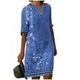 thumbnail image 2 of ICHUANYI Clearance Women Fashion Summer Casual Short Sleeve V-Neck Printing Dress Loose Dress(Blue, S) ICHUANYI WER2023080805413, 2 of 5