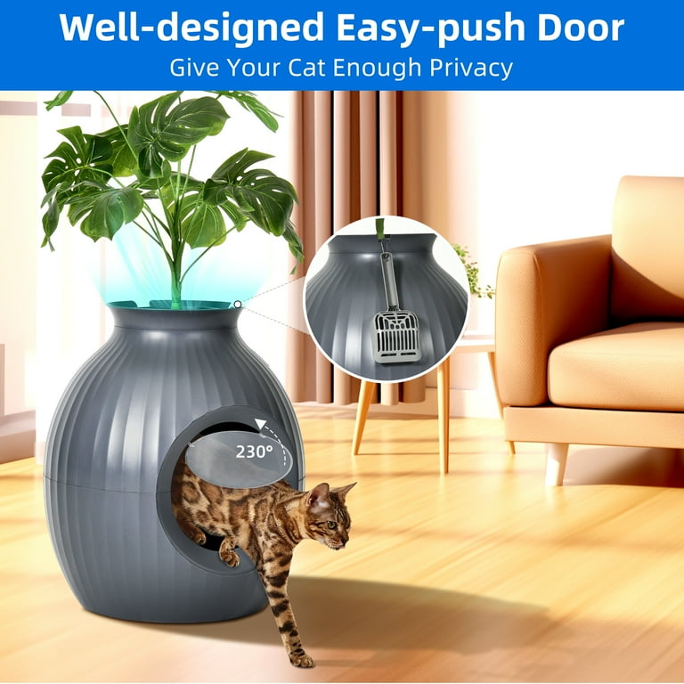 Giantex Hidden Cat Litter Box Planter – Electronic Odor Removal, LED Lights, 20" Diameter, For Cats Up To 28 Lbs