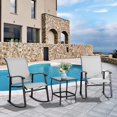 thumbnail image 2 of Vongrasig 3 Piece Outdoor Rocking Bistro Set, Textilene Fabric Small Patio Furniture Set, Front Porch Rocker Chairs Conversation Set with Glass Table for Lawn, Garden, Balcony, Poolside (Light Gray), 2 of 9
