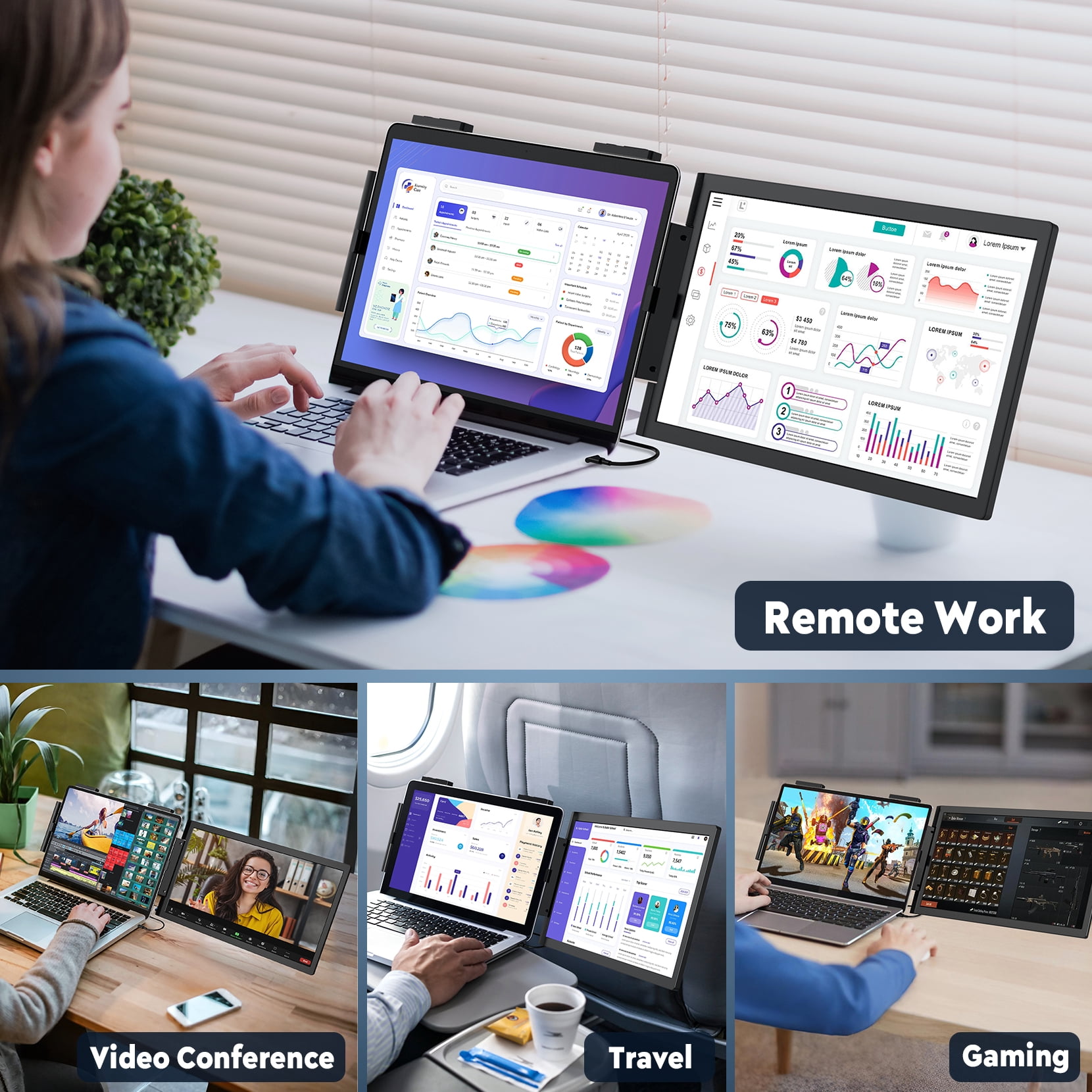 KEEPTIME 14" FHD 1080P IPS Laptop Screen Extender, Portable Monitor for 14-17" Notebooks, Dual Display with USB-C HDMI, Plug and Play for Windows Mac Android Switch PS5