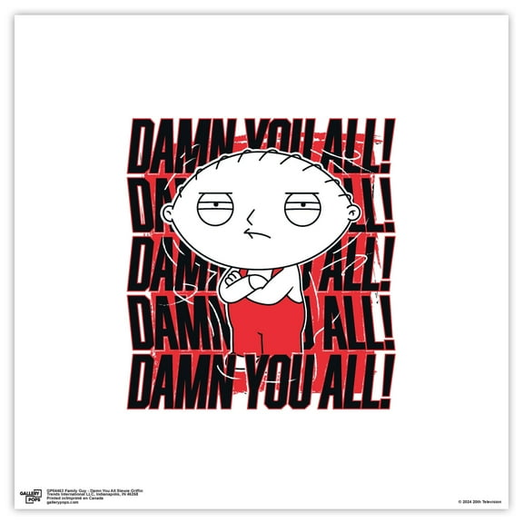 Gallery Pops Family Guy - Damn You All Stewie Griffin Wall Art, Unframed Version, 12" x 12"