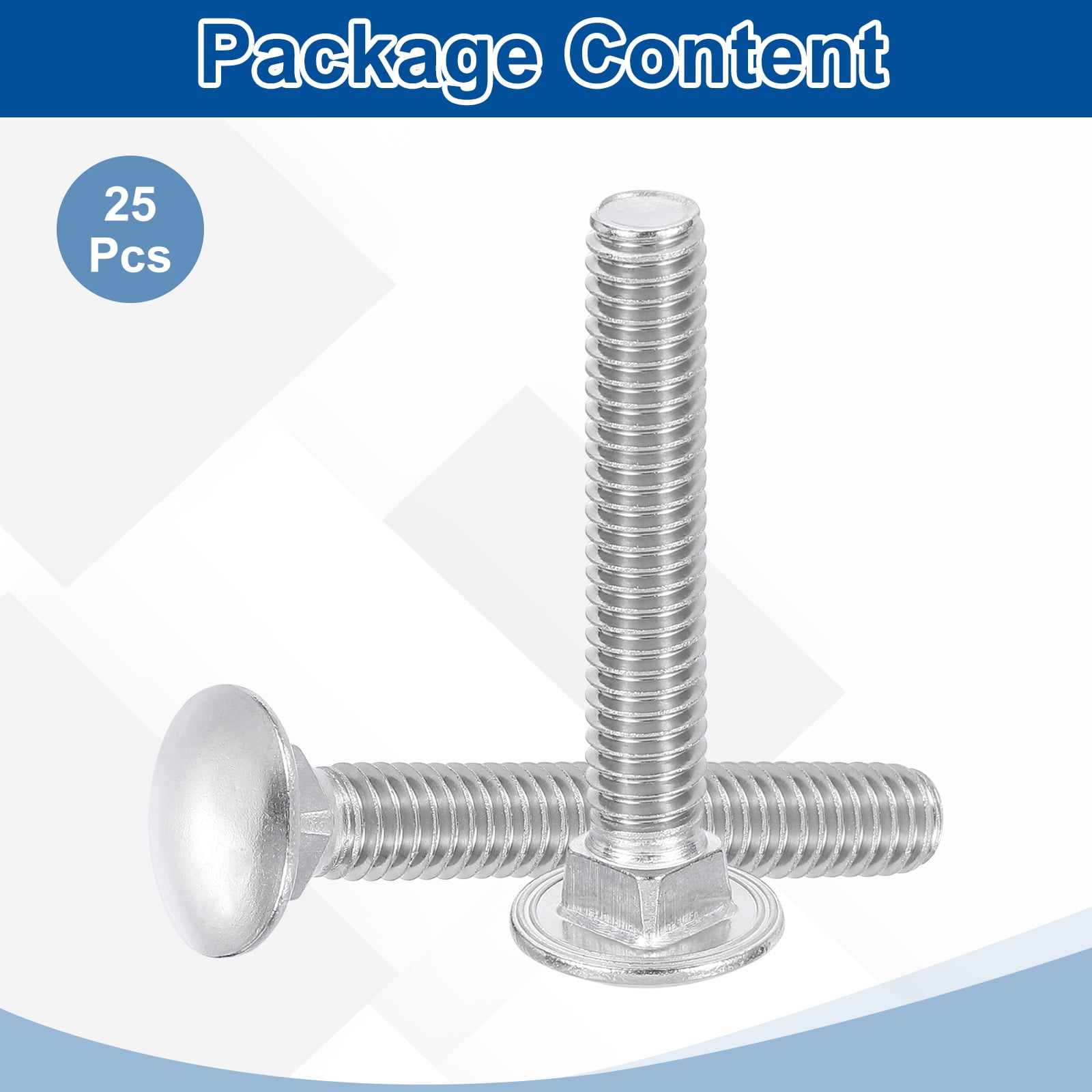 Uxcell 25Pack 5/16"-18x2-3/4" Stainless Steel Carriage Bolts Round Head Square Neck, Silver