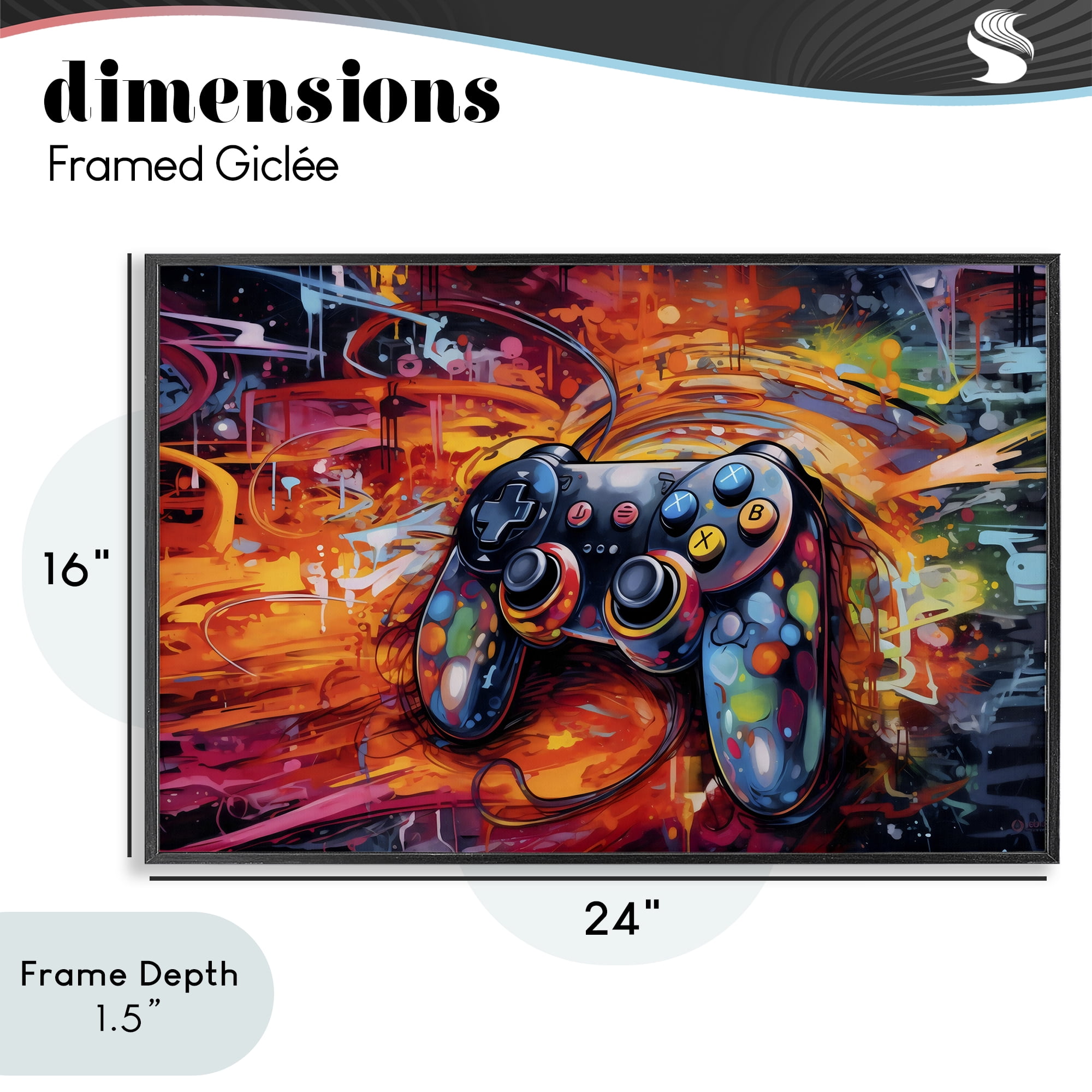 Stupell Industries Gaming Swirl Controller Energy Black Framed Giclee Art, design by Creative Studio