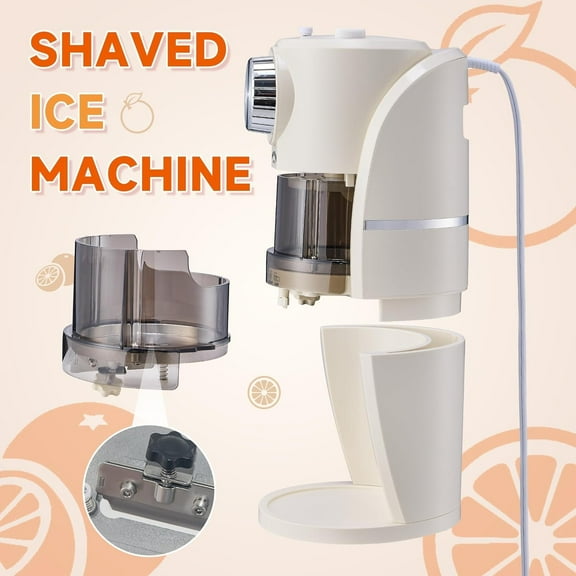 Shaved Ice  - Snow Cone  for Homemade Shaved Ice, Snow Cones, Slushie Ice Shaver with Stainless Steel Blade Adjustment Knob, 2 Reusable Ice  Cups - White