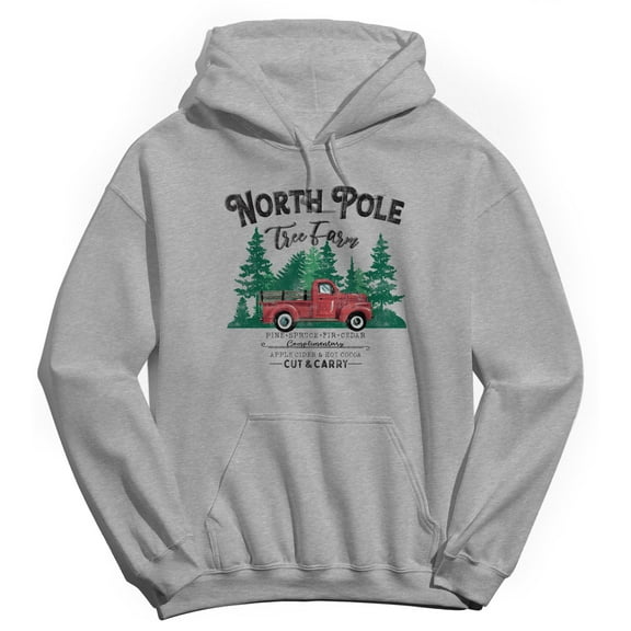 Haywood & Main North Pole Tree Farm Graphic Sport Grey Men's Cotton Pullover Hoodie