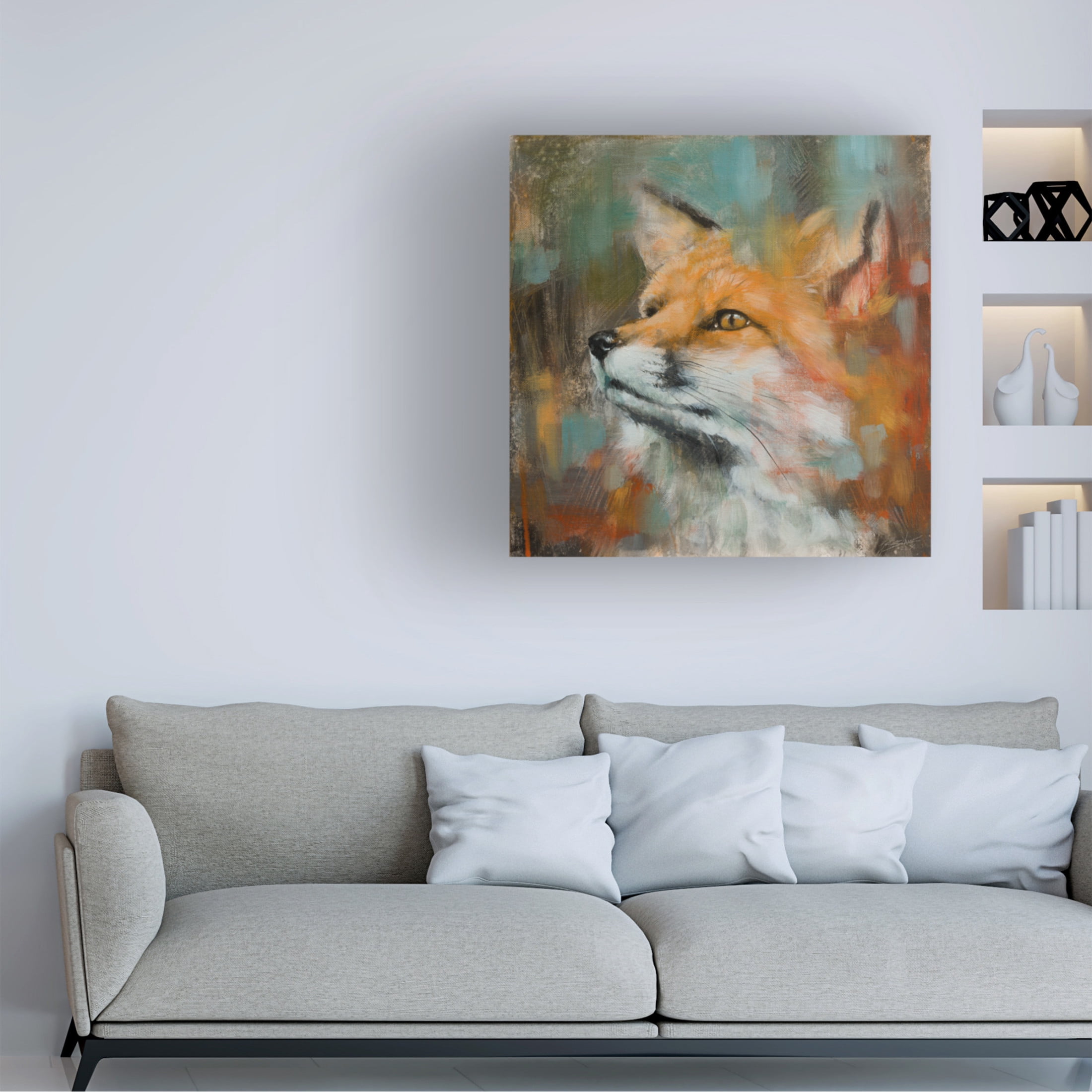 Canvas Wall Art - John Silver 'Fox' Wall Art for Living Room, Bedroom, or Office Décor by Trademark Fine Art - 14 x 14 Inches