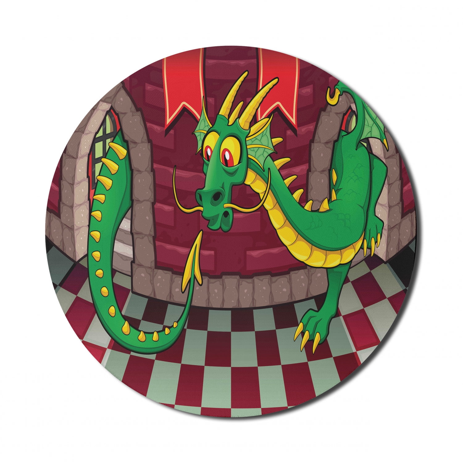 Cartoon Mouse Pad for Computers, Video Game Design Inside the Castle with Dragon Fantasy World Medieval Illustration, Round Non-Slip Thick Rubber Modern Mousepad, 8 Cartoon Mouse Pad for Computers, Video Game Design Inside the Castle with Dragon Fantasy World Medieval Illustration, Round Non-Slip Thick Rubber Modern Mousepad, 8
