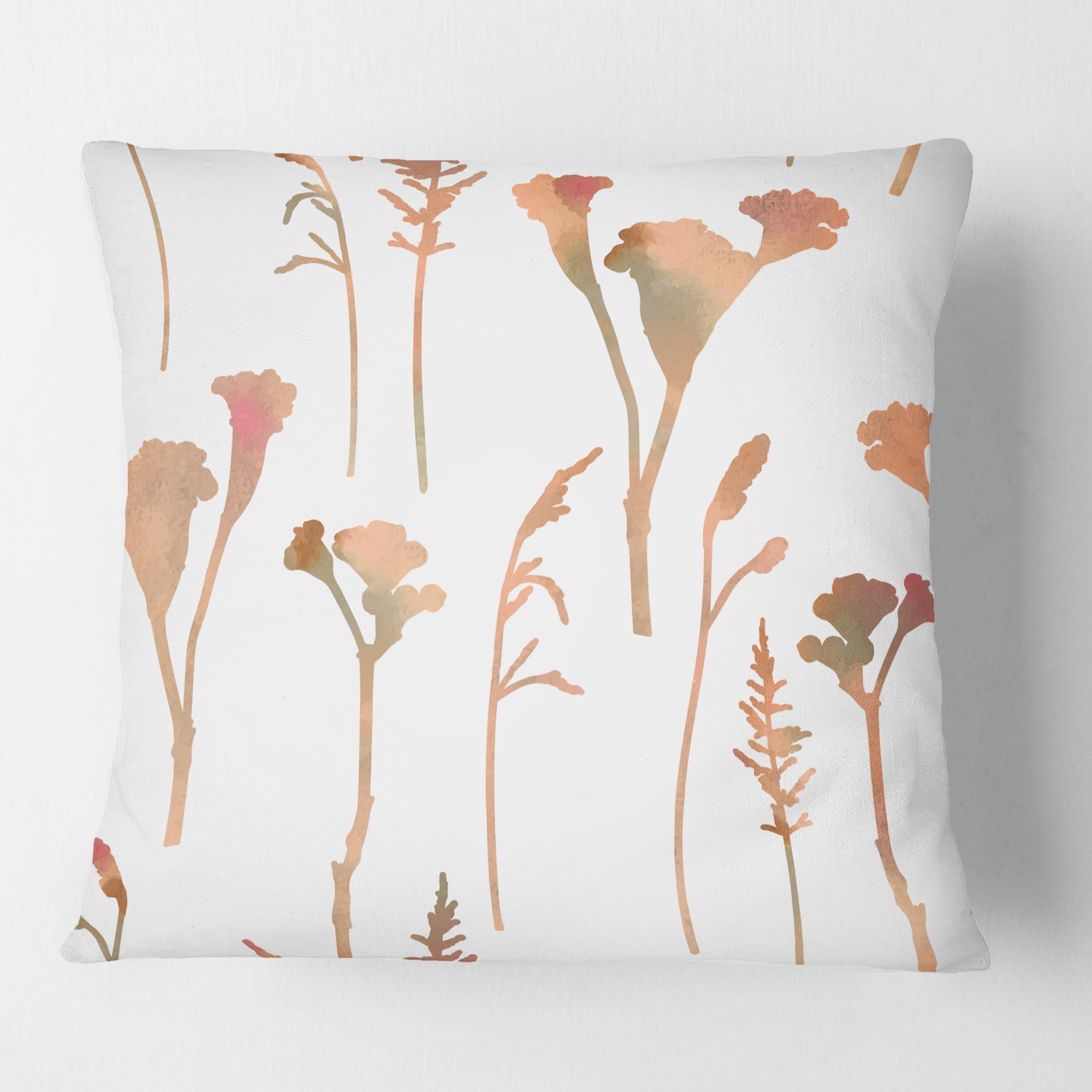 Designart Retro Handdrawn Flowers I' Mid-Century Modern Throw Pillow - 18x18