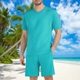 thumbnail image 2 of Jinhomg Mens 2 Piece Summer Sets Lightweight Comfy Mesh Beach Outfits Casual Loose Short Sleeve Crew Neck Tops with Short Pants 2025 Vacation Wear Mint Green XXXXL, 2 of 7