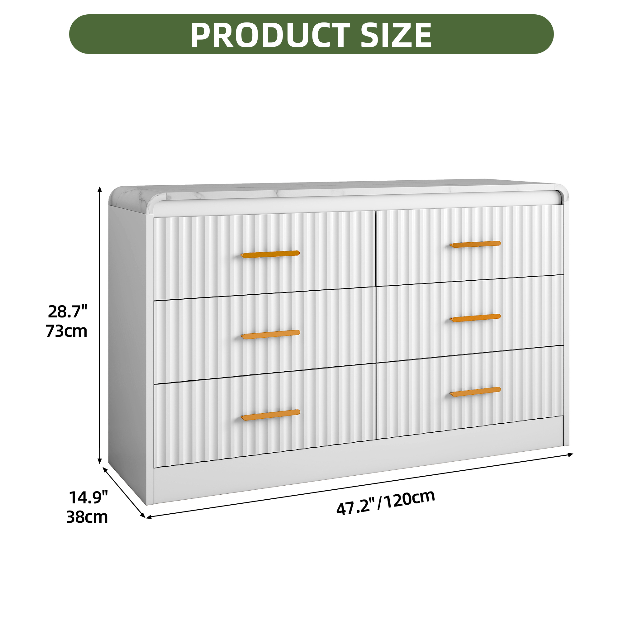 Uforic Chest of Drawers for Living Room, , or Entryway, Sturdy Fluted Dresser with 6 Drawers, White
