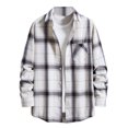 thumbnail image 2 of GaThRRgYP Men's T Shirts Plain Clearance,Men's Casual Plaid Long Sleeve Loose Pocket Button Lapel Collar Shirt Jacket, 2 of 9